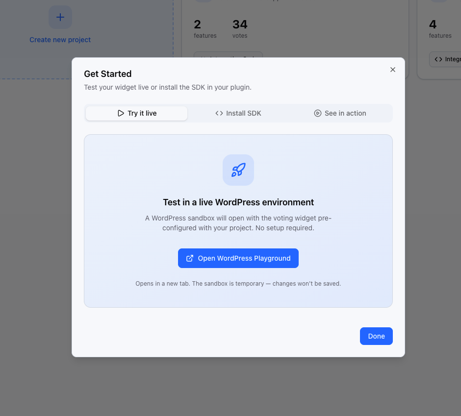 WPFeatureLoop get started screen